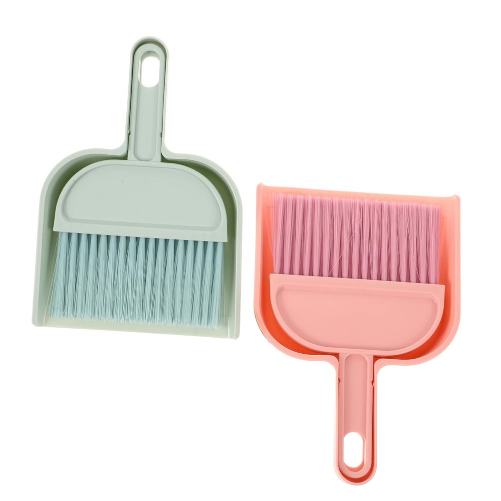 Anneome 2sets Mini Broom and Dustpan Cleaning Tools for Home Office and Desktop Use Efficient Plastic Cage Cleaner Convenient Storage Blue Pink
