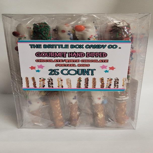 Chocolate Covered Pretzel Rods 25 Count Gift Box Assorted Toppings