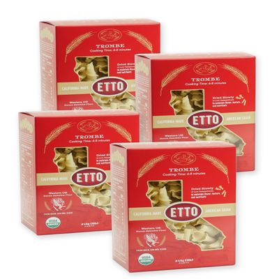 Etto Pasta- Organic Trombe Pasta- Single Ingredient- Non-GMO Pasta- Vegan, Vegetarian, Organic Pasta. Protein-rich, All Natural- Durum Wheat Semolina Gourmet Pasta. Small Batch Crafted Pasta. Proudly Made in California- 4 Boxes (4 Pounds)