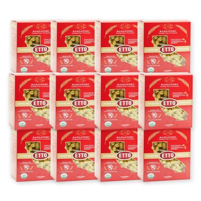 Etto Pasta- Organic Radiatori Pasta- Single Ingredient- Non-GMO Pasta- Vegan, Vegetarian, Organic Pasta. Protein-rich, All Natural- Durum Wheat Semolina Gourmet Pasta. Small Batch Crafted Pasta. Proudly Made in California- 1 Case (12 Boxes)