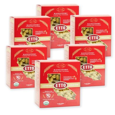 Etto Pasta- Organic Radiatori Pasta- Single Ingredient- Non-GMO Pasta- Vegan, Vegetarian, Organic Pasta. Protein-rich, All Natural- Durum Wheat Semolina Gourmet Pasta. Small Batch Crafted Pasta. Proudly Made in California- 6 Boxes (6 Pounds)
