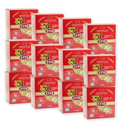 Etto Pasta- Organic Conchiglie Pasta- Single Ingredient- Non-GMO Pasta- Vegan, Vegetarian, Organic Pasta. Protein-rich, All Natural- Durum Wheat Semolina Gourmet Pasta. Small Batch Crafted Pasta. Proudly Made in California- 1 Case (12 Boxes of Pasta)