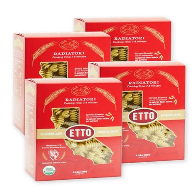 Etto Pasta- Organic Radiatori Pasta- Single Ingredient- Non-GMO Pasta- Vegan, Vegetarian, Organic Pasta. Protein-rich, All Natural- Durum Wheat Semolina Gourmet Pasta. Small Batch Crafted Pasta. Proudly Made in California- 4 Boxes (4 Pounds)