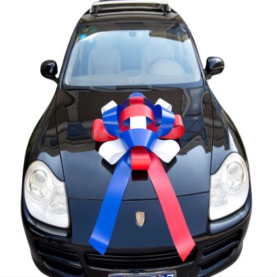30" Giant Car Bow - Big Gift Wrapping Bow with Non Scratch Magnet Base for Large Gift Decoration, Weather Resistant and Waterproof Vinyl Magnetic Big Car Bow (Multi-Patriotic)