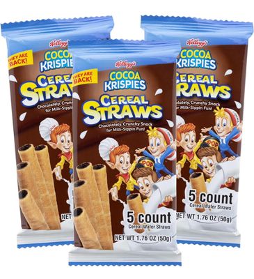 3 Pack Cereal Straws, Edible Straw Alternatives for Milk Birthday Snacks Party Favors Chocolate Cocoa Edible Breakfast Treat Crunchy 5 Count Each