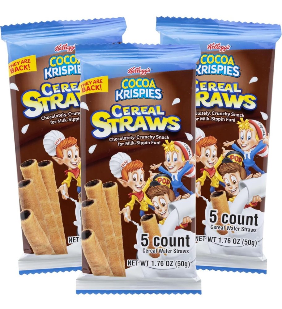 3 Pack Cereal Straws, Edible Straw Alternatives for Milk Birthday Snacks Party Favors Chocolate Cocoa Edible Breakfast Treat Crunchy 5 Count Each