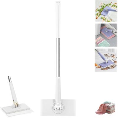 NineLife Basics Automatic Cloth Changing Mini Mop, 360 Rotating, Hands-Free, Portable, Dust Mop with Face Towels & Clip, White, 16 * 8 * 69.5 cm / 6.3 * 3.1 * 27.4 inches, For Floor Cleaning
