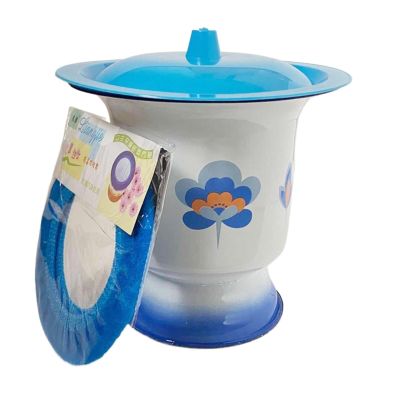 ZMQJEQANBG Enamel Spittoon Chamber Pots for Women and Men with Lid Urinal Bucket Toilet Bed Pans Handheld Portable Household(Blue B,Small)