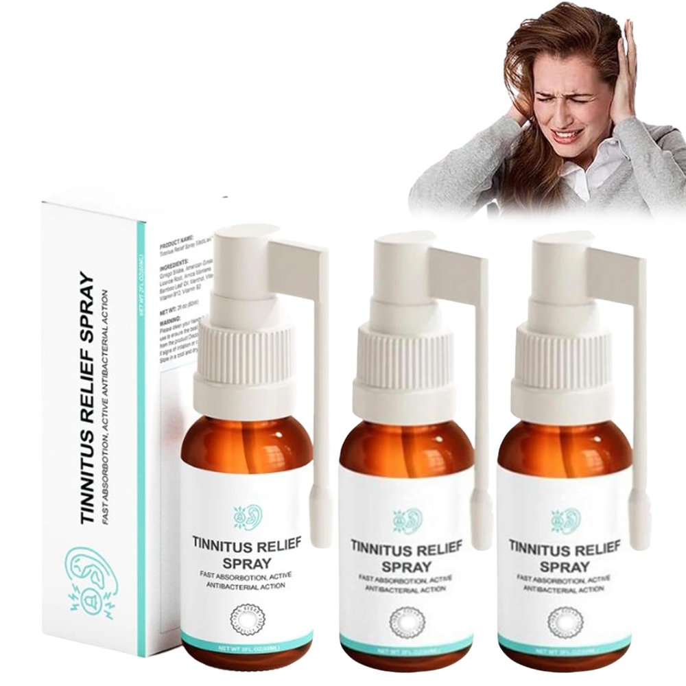 Tinnitus Relief Spray, 30ml Tinnitus Relief for Ringing Ears, Portable Tinnitus Relief Ear Spray, Natural Ingredients Quick Relief of Discomfort, Ear Spray for Tinnitus Treatments (3pcs)