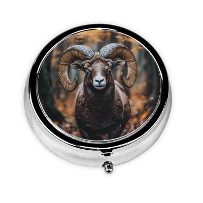 IYOVI ram with Huge Horns Printed Pill Box/Pill Case Portable Square Pill Box, Pill Case for Purse Pill Box Travel, 2.2x1.6in