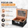 Cigar Humidor Box, Pine Wood Cigar Case Humidor with Front Hygrometer, Humidifier, Divider, Combination Lock, and Accessories Drawer, Durable Design view 3