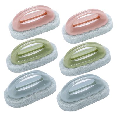 KOMBIUDA 6pcs Ergonomic Sponge Brush Set for Kitchen and Bathroom Cleaning Gentle Design Use Handle Multi-Purpose Scrubber for Home Essentials
