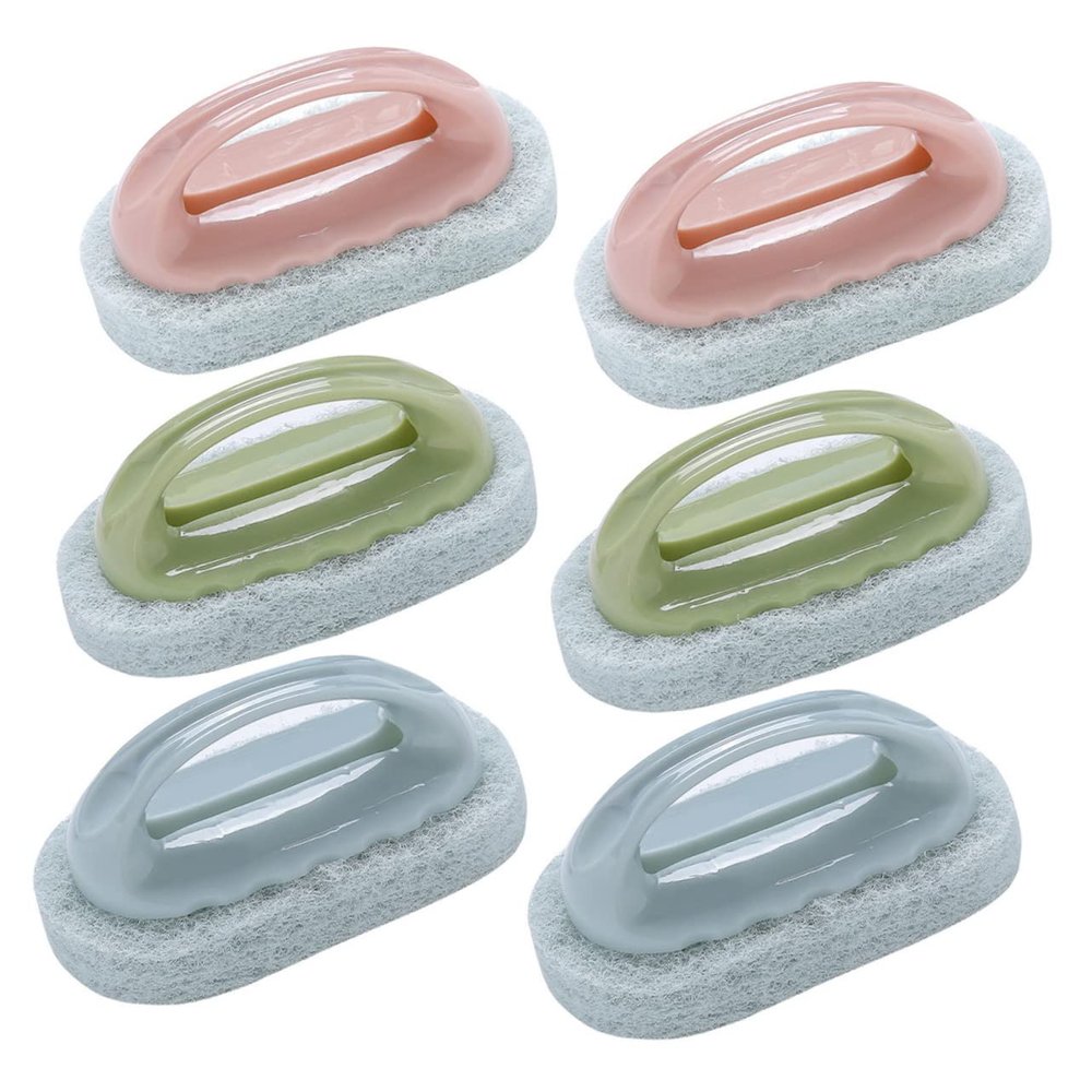 KOMBIUDA 6pcs Ergonomic Sponge Brush Set for Kitchen and Bathroom Cleaning Gentle Design Use Handle Multi-Purpose Scrubber for Home Essentials