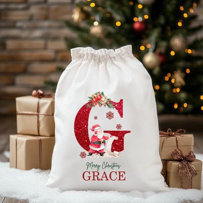 Noni Custom Santa Sacks Glitter, Name Christmas Santa Bags for daughter, Personalized Christmas Sacks For Son, Christmas Bag Gifts Initials From Santa To Son and Daughter Cute, Burlap Santa Sack 1