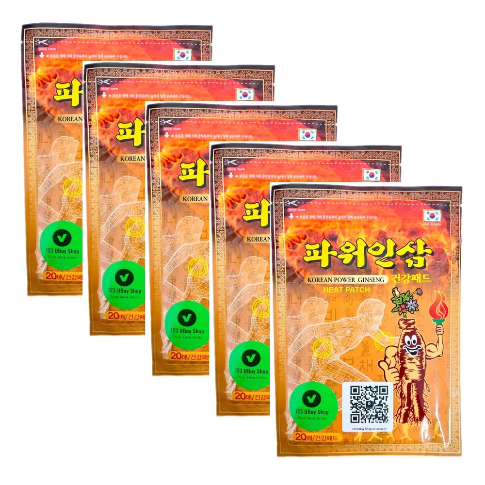 123 UBuy Shop_Korea Power Ginseng- Heat Patch (New Vesion) - 5 Package/100 Heat Patches (5.2" x 3.7")