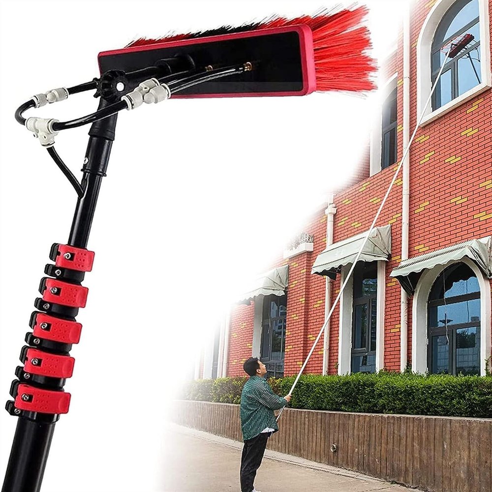 Water Fed Pole Kit, Window Cleaning Brush with Squeegee, Outdoor Window Glass Solar Panel Cleaning Telespole Water Fed Brush Spray Washer (Color : 24ft/7.2m)
