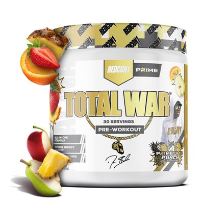 REDCON1 Pre Workout for Men & Women - Total War - All-in-One Preworkout with Beta Alanine & Citruline Malate to Support Energy & Endurance - Prime Time Punch (30 Servings)