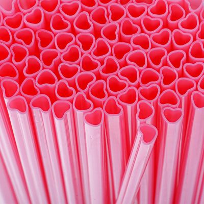 100pcs Heart Disposable Drinking Straws for Wedding Birthday Valentine's Mother's Day Fun Pink Straws Plastic for Cocktails, Coffee, Juice, Water, Iced Tea and More(Pink)
