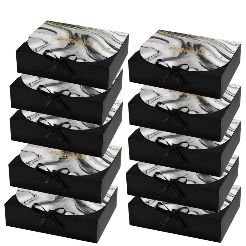 10pcs/1SET 31.5x25x8cm Creative Marble Gift Bag Box for Party Baby Shower Paper Chocolate Boxes Wedding Favours Candy Boxes (Ink black)
