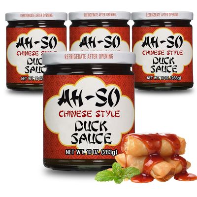 Ah-So Duck Sauce 4 Pack (4 10 oz Jars) | Sweet & Tangy Chinese-Style Dipping Sauce for Egg Rolls, Wontons & Appetizers; Great Glaze for Chicken, Pork & Wings.