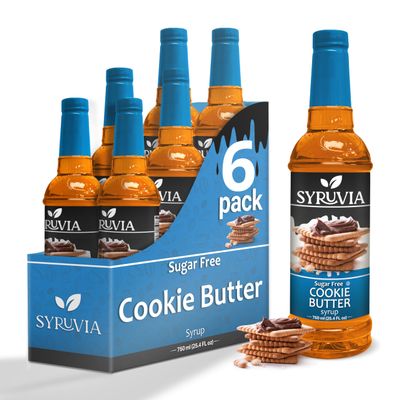 Sugar Free Cookie Butter Syrup by Syruvia 6-Pack, 25.4 fl oz, Wholesale Coffee Syrup Shops, Cafes, Baristas, Bistros, & Beverage Bars, Bulk Kosher & Gluten-Free