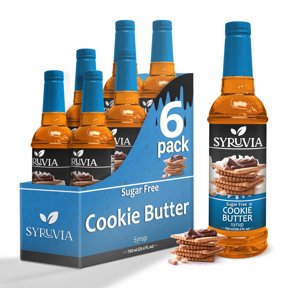 Sugar Free Cookie Butter Syrup by Syruvia 6-Pack, 25.4 fl oz, Wholesale Coffee Syrup Shops, Cafes, Baristas, Bistros, & Beverage Bars, Bulk Kosher & Gluten-Free