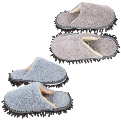 WHAMVOX 2pairs Fuzzy Slippers for Women Men Washable Mop Slippers Hair Sweeping Reusable Shoes