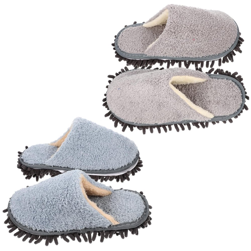 WHAMVOX 2pairs Fuzzy Slippers for Women Men Washable Mop Slippers Hair Sweeping Reusable Shoes