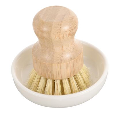 ABOOFAN Bamboo Pot Brush with Ceramic Base for Kitchen Cleaning Eco-Friendly Scrubber for Dishes Pots and Utensils Lightweight and Comfortable Grip for Scrubbing
