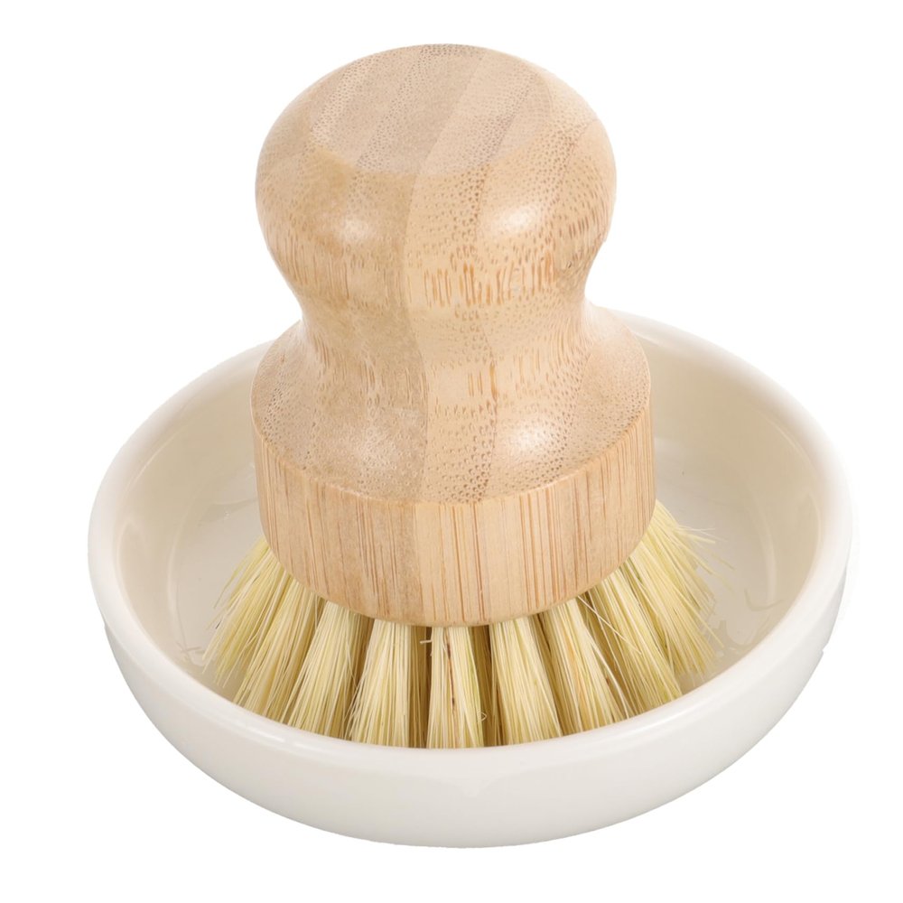 ABOOFAN Bamboo Pot Brush with Ceramic Base for Kitchen Cleaning Eco-Friendly Scrubber for Dishes Pots and Utensils Lightweight and Comfortable Grip for Scrubbing