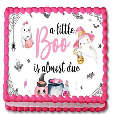 1/2 Sheet A Little Boo Is Almost Due Edible Image Baby Shower Edible Cake Topper Frosting Sheet Icing Paper Cake Decoration Edible Cake Sticker Decal -01