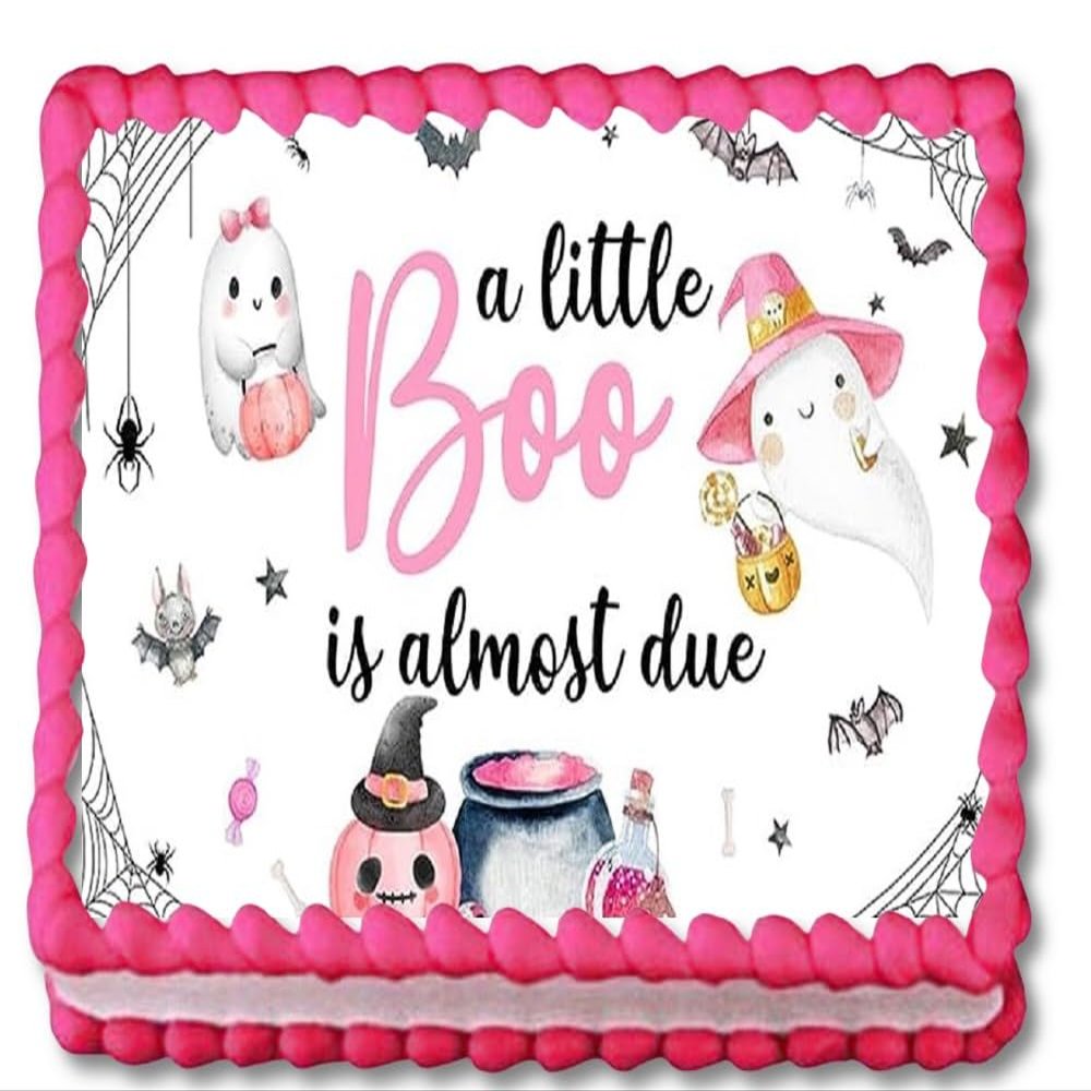 1/2 Sheet A Little Boo Is Almost Due Edible Image Baby Shower Edible Cake Topper Frosting Sheet Icing Paper Cake Decoration Edible Cake Sticker Decal -01