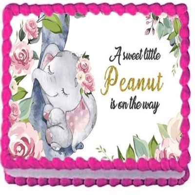 1/2 Sheet A Little Peanut Elephant Edible Image Edible Baby Shower Cake Topper Frosting Sheet Icing Paper Cake Decoration Edible Cake Sticker Decal