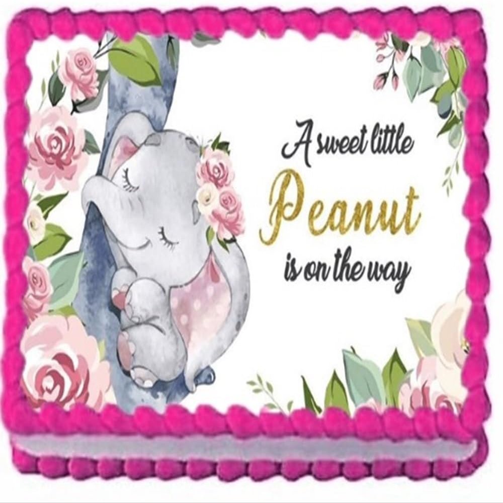 1/2 Sheet A Little Peanut Elephant Edible Image Edible Baby Shower Cake Topper Frosting Sheet Icing Paper Cake Decoration Edible Cake Sticker Decal