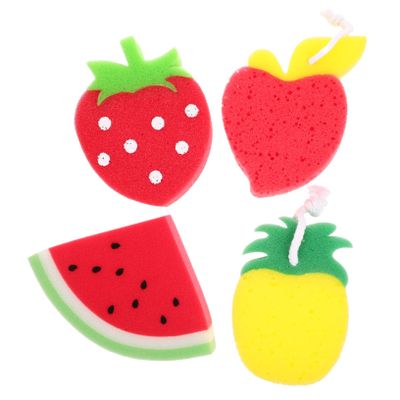 BUTIFULSIC 4pcs Cartoon Kitchen Scrub Sponge Fruit-Shaped Dish Cleaning Sponges for Effortless Washing Safe for Cookware for Dishes and Countertops