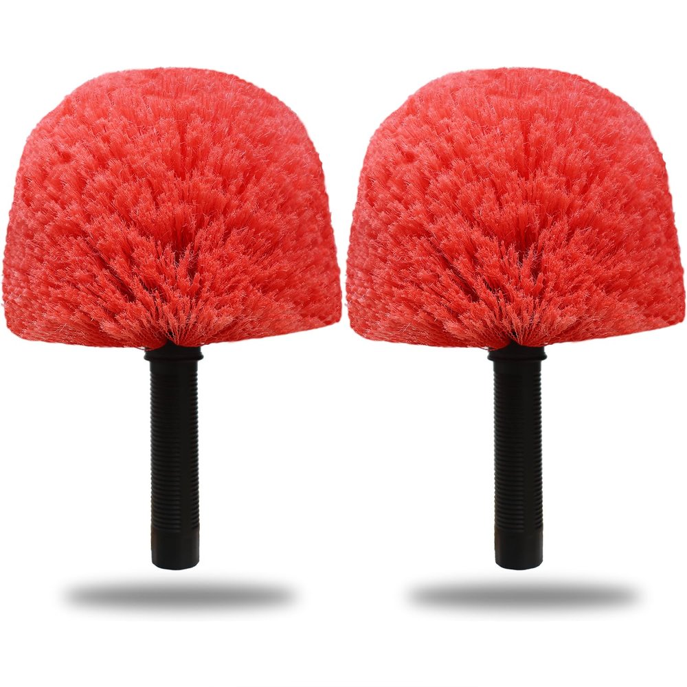 2 Pack Twist-On Cobweb Duster Head Brush - Indoor & Outdoor Spider Web Cleaning Solution - Fits Standard Acme Threaded Poles - Durable & Versatile Spider Web Corner Cleaner Head Only - Red