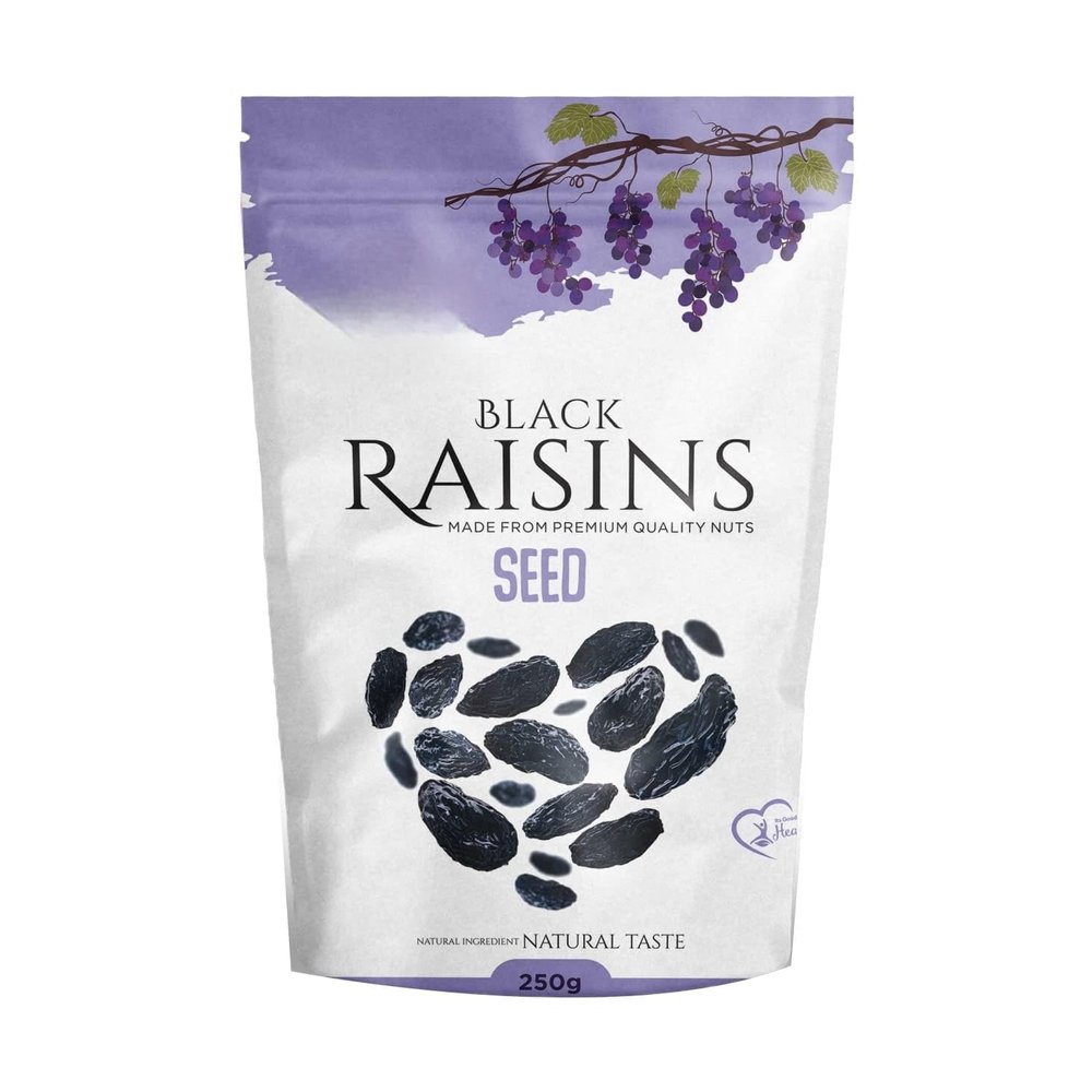 Afghani Black Raisins with seed | Kali Kishmish | Kala Munakka Dry Fruit | Kali Draksh | High in Anti-oxidants | Healthy & Delicious | 250g