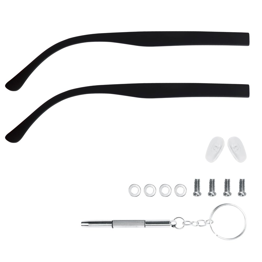 1 Pair TR90 Bright Black Glasses Replacement Arms Glasses Double Flat Teeth 7mm Replacement Temple with Screws, Screw Washers and 3-in-1 ScrewdriverFrosted Black)