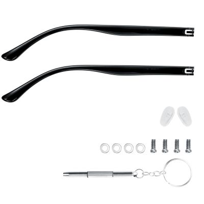 1 Pair TR90 Bright Black Glasses Replacement Arms Glasses Double Flat Teeth 7mm Replacement Temple with Screws, Screw Washers and 3-in-1 Screwdriver (Gloss Black 7mm)