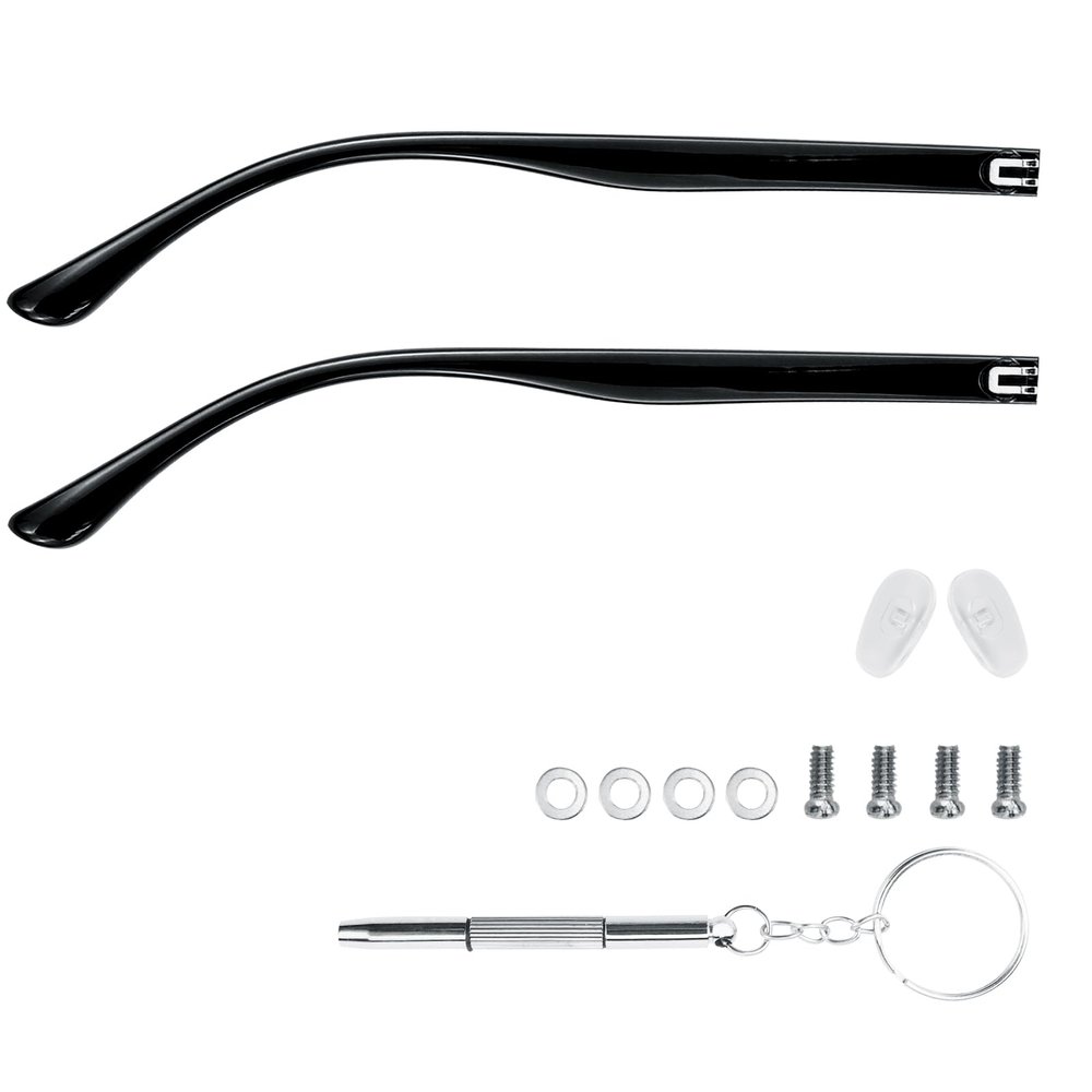 1 Pair TR90 Bright Black Glasses Replacement Arms Glasses Double Flat Teeth 7mm Replacement Temple with Screws, Screw Washers and 3-in-1 Screwdriver (Gloss Black 7mm)