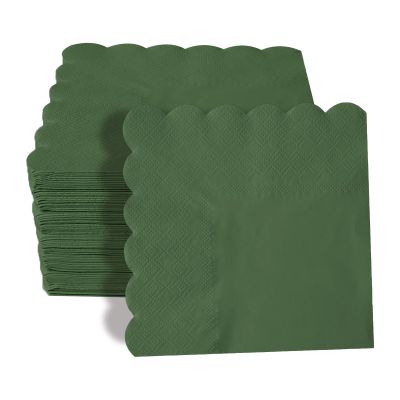 100 Pieces 2-ply Green Napkin Disposable Scalloped Cocktail Napkins Beverage Napkins Dessert Napkins Paper Napkins for Dinner Wedding Birthday Party Bridal Anniversary Reception Event (Green)