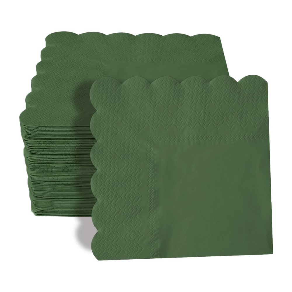 100 Pieces 2-ply Green Napkin Disposable Scalloped Cocktail Napkins Beverage Napkins Dessert Napkins Paper Napkins for Dinner Wedding Birthday Party Bridal Anniversary Reception Event (Green)