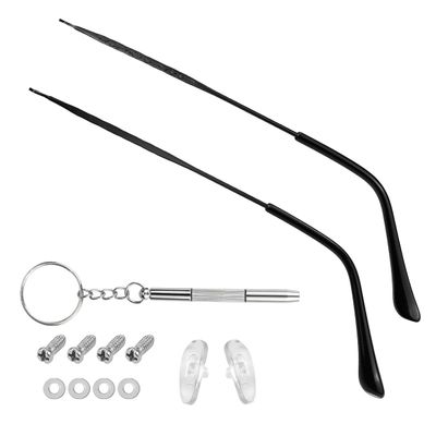 1 Pair Metal Glasses Temple Replacement Eyewear Frame Temple with Hinge Screw for Glasses Sunglasses Repair Black
