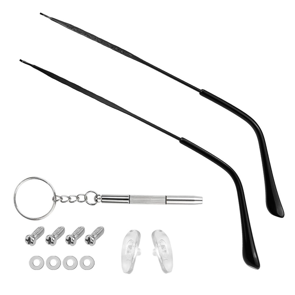 1 Pair Metal Glasses Temple Replacement Eyewear Frame Temple with Hinge Screw for Glasses Sunglasses Repair Black