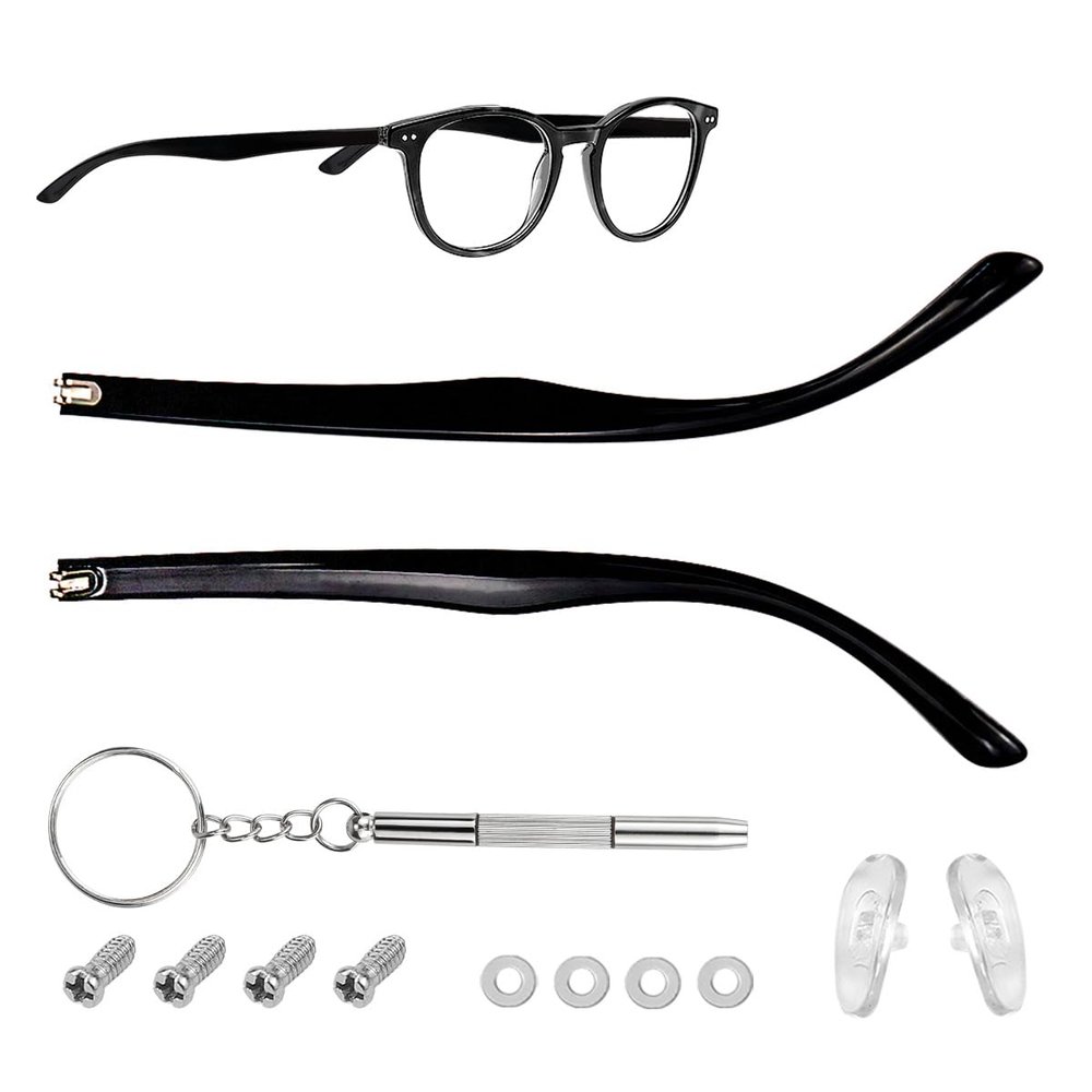 1 Pair TR90 Bright Black Glasses Replacement Arms Glasses Double Convex Teeth 6.5mm Replacement Temple with Screws, Screw Washers and 3-in-1 Screwdriver (Gloss Black 6.5mm)