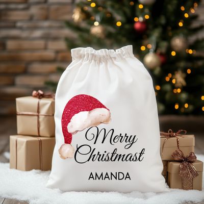 Personalized Santa Sacks With Glitter, Custom Name Christmas Sacks for Family Members, Initial Christmas Santa Bags, Christmas Gifts Bags, Christmas Tree Dcor 3