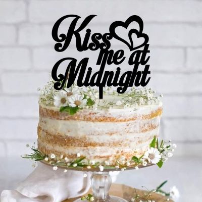 Kiss Me At Midnight Cake Topper Winter Wedding Cake Topper New Years Eve Cake Topper Winter Cake Decor Calligraphy Cake Topper,Vintage Cake Topper for Party Cake Decorations.