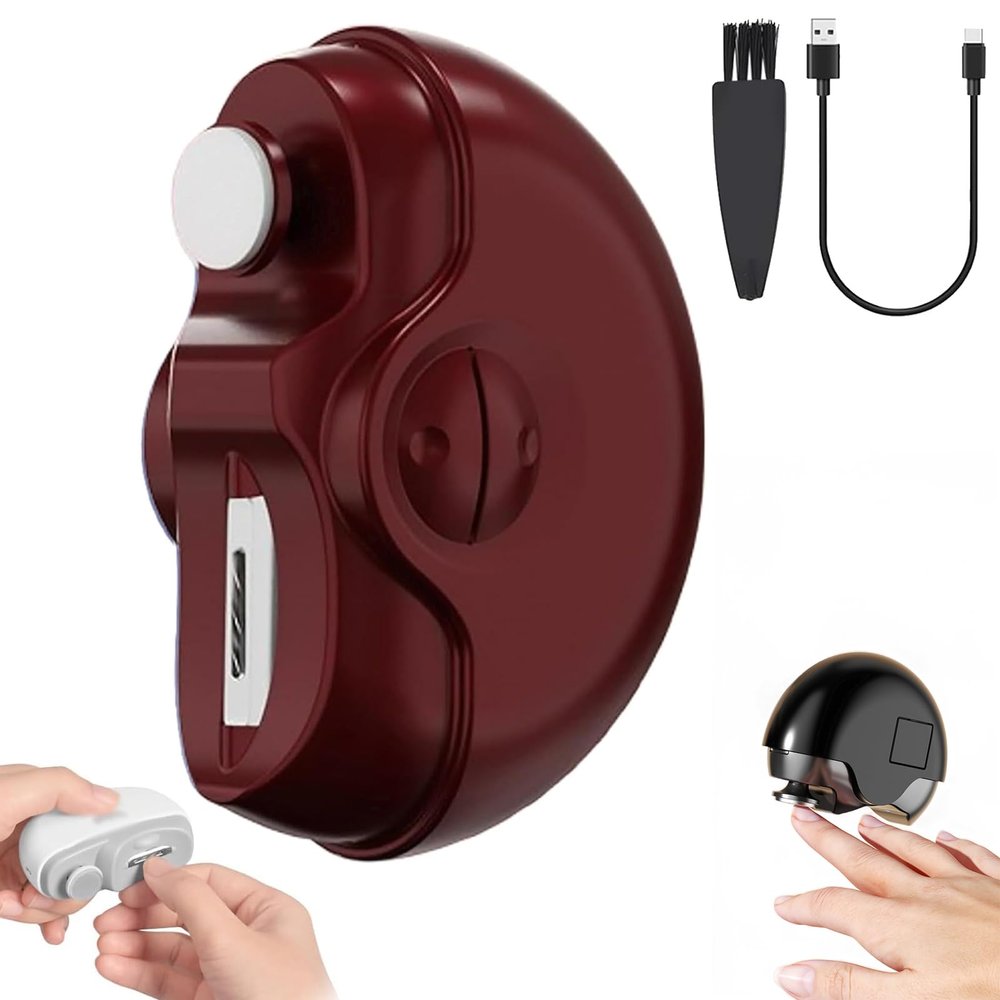 2 in 1 Electric Polishing Automatic Nail Clippers, Electric Nail Clipper with Nail Clip Storage and LCD Light, USB Rechargeable Automatic Nail Clippers for Adults, Seniors, Babies, Children (Red)