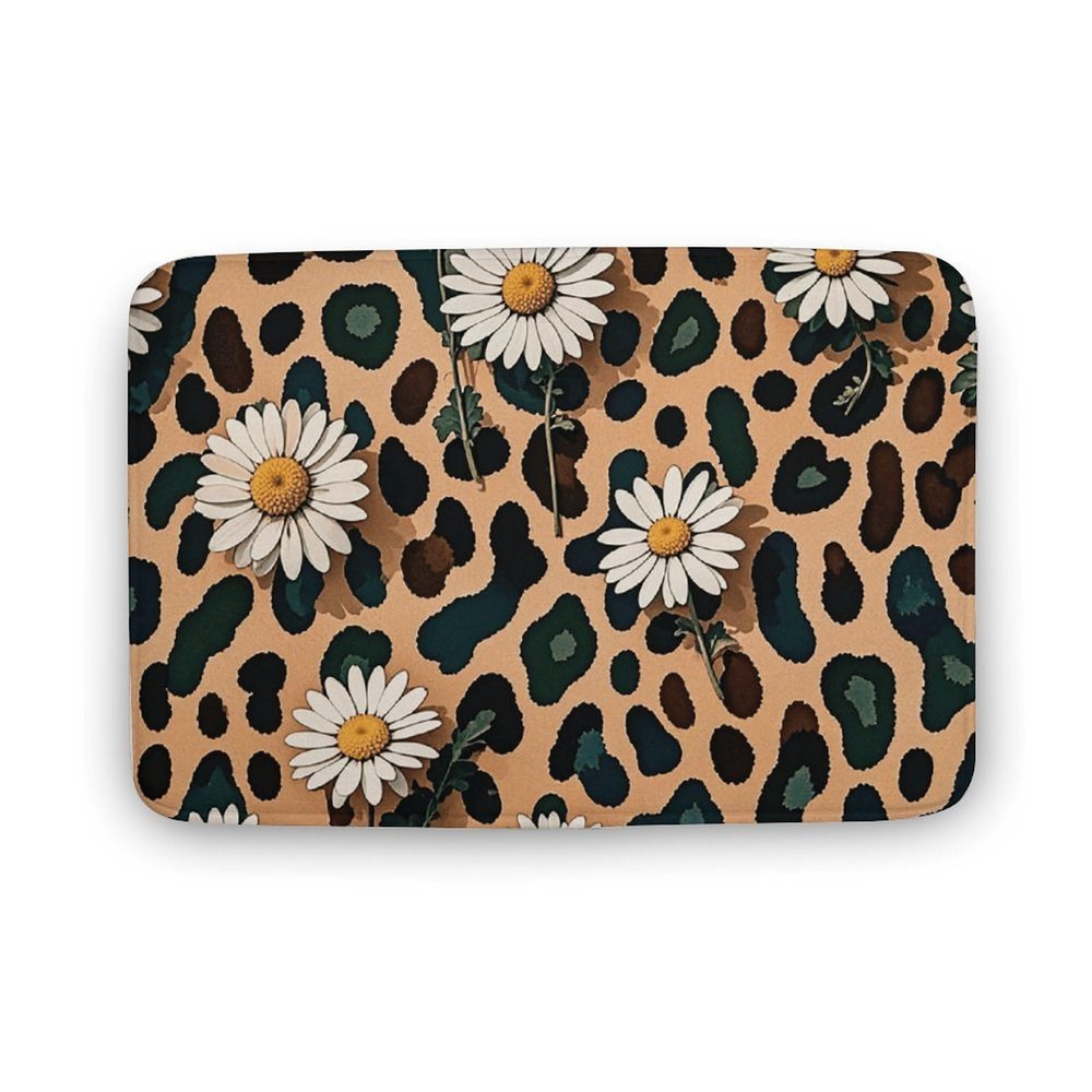 Bathroom Rugs Leopard Daisy Bath Mat Non-Slip Shower Mat Bathtub Mats Absorbent Coral Velvet Bath Rugs Floor Mat for Bathroom Floor, Tub and Shower 23.6x15.7 Inch
