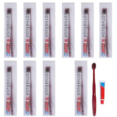 10Pcs Individually Wrapped Disposable Toothbrushes with Toothpaste, Disposable Travel Toothbrush, Pre-Pasted Toothbrushes for Dental Care, Guest Toothbrushes for Home Hotel Travel (Red, One Size)